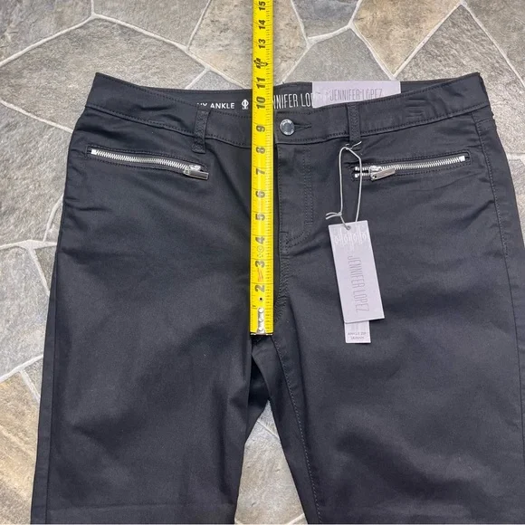 Jennifer Lopez Ankle Zip Skinny Mid Rise Black Tie Pants - Picture 11 of 15